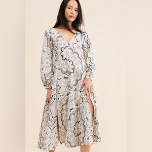 Anthropologie Long-Sleeve V-Neck Midi Dress